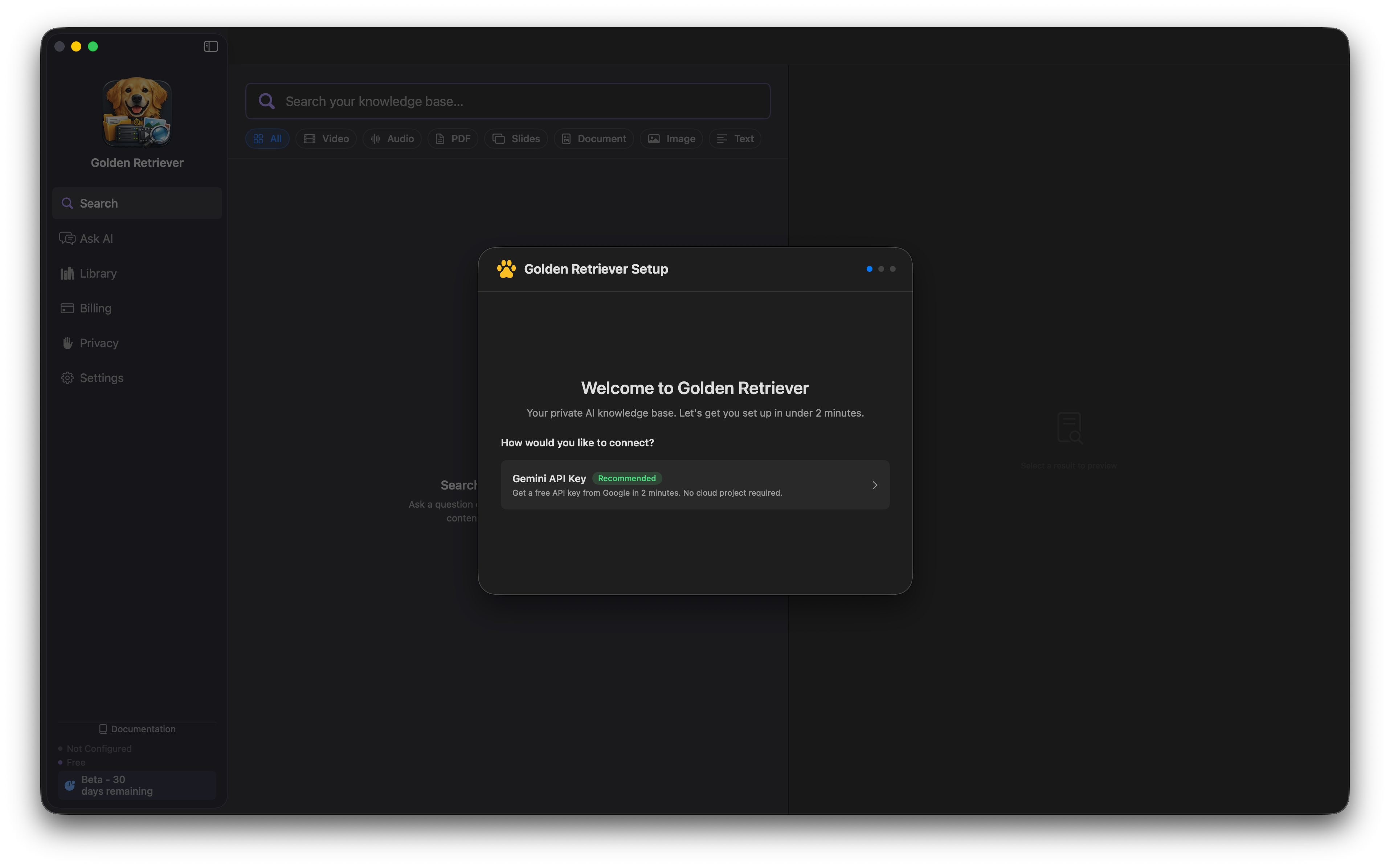 Setup wizard with Gemini API Key option